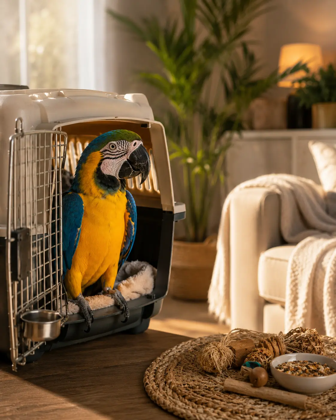 Parrot arriving at its new home